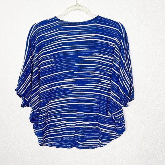Ava Sky Blue Sapphire Stripe Button Front Dolman Rayon Blouse Womens XS - Picture 3 of 8